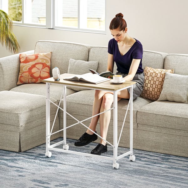 Fällbart skrivbord - Kontorsbord på hjul - Robust konstruktion - 80×40×75 cm - Utrymmesbesparande - Natur
