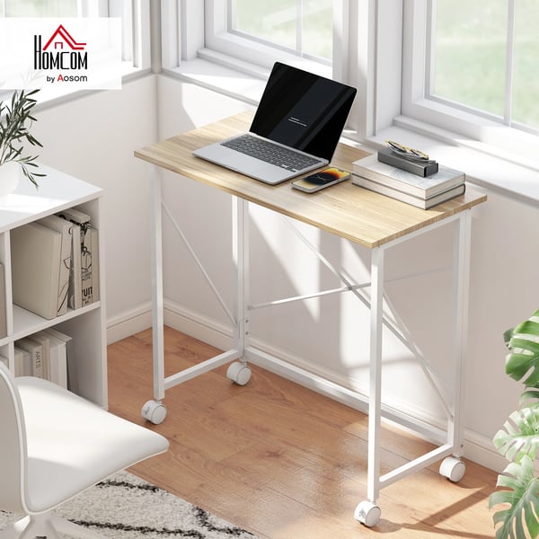 Fällbart skrivbord - Kontorsbord på hjul - Robust konstruktion - 80×40×75 cm - Utrymmesbesparande - Natur