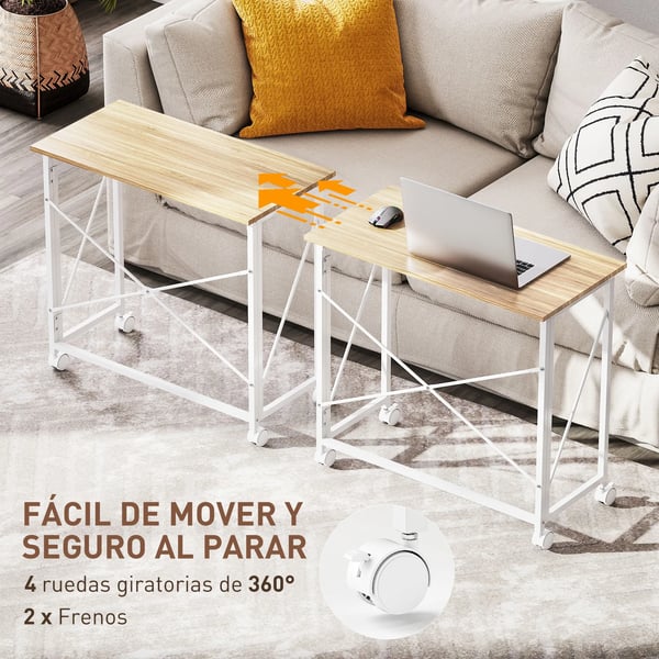 Fällbart skrivbord - Kontorsbord på hjul - Robust konstruktion - 80×40×75 cm - Utrymmesbesparande - Natur