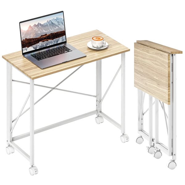Fällbart skrivbord - Kontorsbord på hjul - Robust konstruktion - 80×40×75 cm - Utrymmesbesparande - Natur