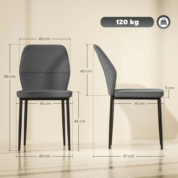 Set med 2 matstolar - Matstol - Konstsammet - Böjd rygg - Stålben - 45×57×86 cm - Mörkgrå