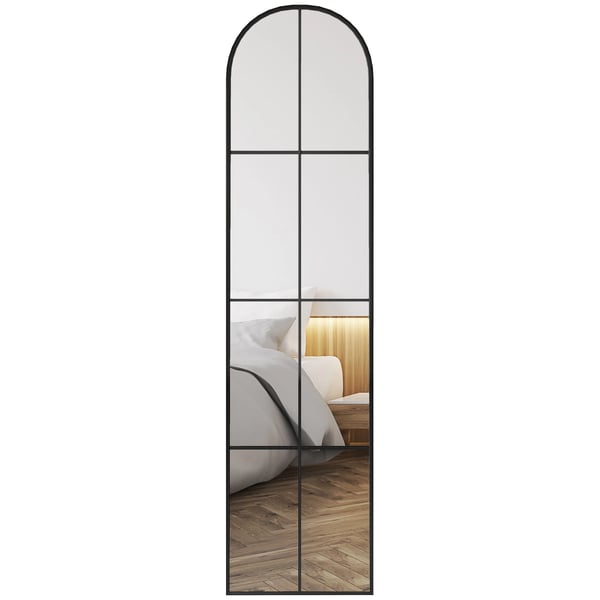 Helkroppsspegel - Väggspegel - Bågformad Design - Metallram - 40 x 160 cm - För sovrum/hall - Svart