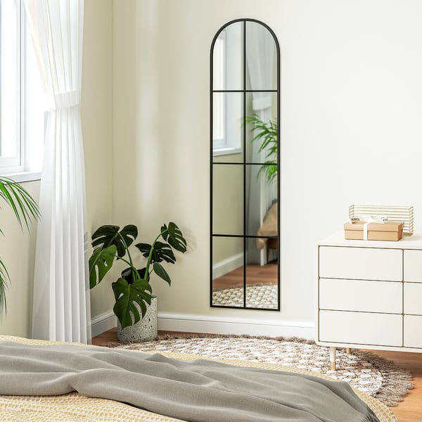 Helkroppsspegel - Väggspegel - Bågformad Design - Metallram - 40 x 160 cm - För sovrum/hall - Svart