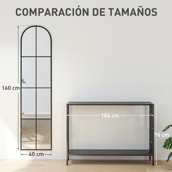 Helkroppsspegel - Väggspegel - Bågformad Design - Metallram - 40 x 160 cm - För sovrum/hall - Svart
