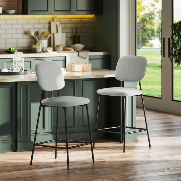 Barstolar 2-pack - Barstol - Sammetklätt ryggstöd - Stålram - Utan armstöd - 45×49×102 cm - Montering krävs - Ljusgrå