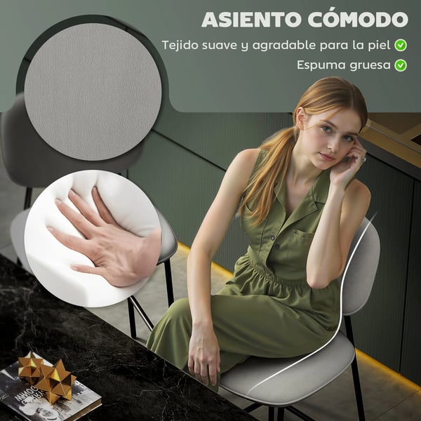 Barstolar 2-pack - Barstol - Sammetklätt ryggstöd - Stålram - Utan armstöd - 45×49×102 cm - Montering krävs - Ljusgrå
