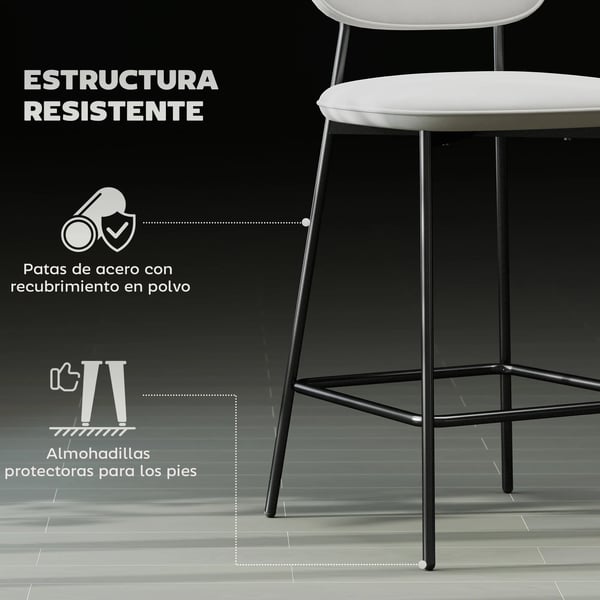 Barstolar 2-pack - Barstol - Sammetklätt ryggstöd - Stålram - Utan armstöd - 45×49×102 cm - Montering krävs - Ljusgrå