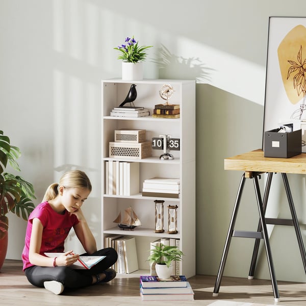 Bokhylla - 3 justerbara hyllplan - För vardagsrum, kontor, sovrum - Kräver montering - Vit