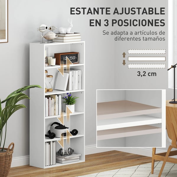 Bokhylla - 3 justerbara hyllplan - För vardagsrum, kontor, sovrum - Kräver montering - Vit