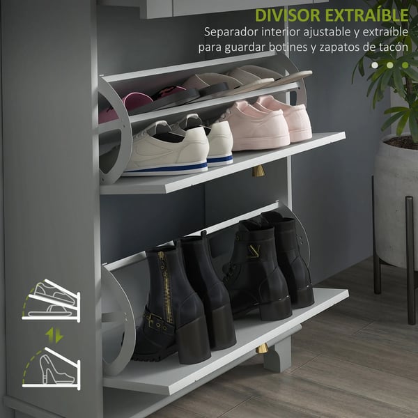 Skoskåp - Smalt Skoställ - 2 Fällbara Dörrar - 1 Låda - För 8 Par - 60×23,5×98,5 cm - Grå
