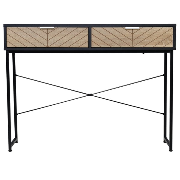 Konsolbord - Smalt hallbord - 2 lådor - Snidade linjer - Modern stil - Svart och ek