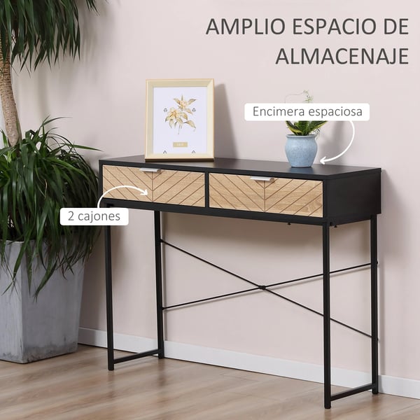 Konsolbord - Smalt hallbord - 2 lådor - Snidade linjer - Modern stil - Svart och ek