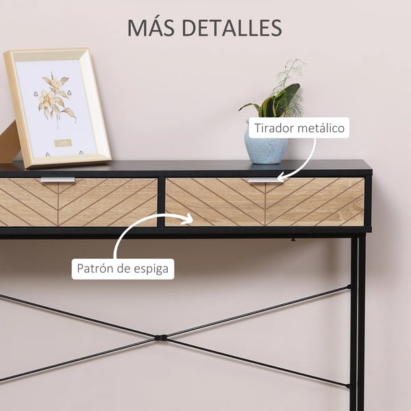 Konsolbord - Smalt hallbord - 2 lådor - Snidade linjer - Modern stil - Svart och ek