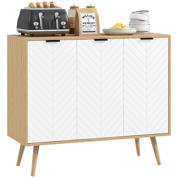 Sideboard - Skänk - 3 Dörrar - Justerbara Hyllor - Maxbelastning 50 kg - 91,5×35×77,4 cm - Vit & Natur