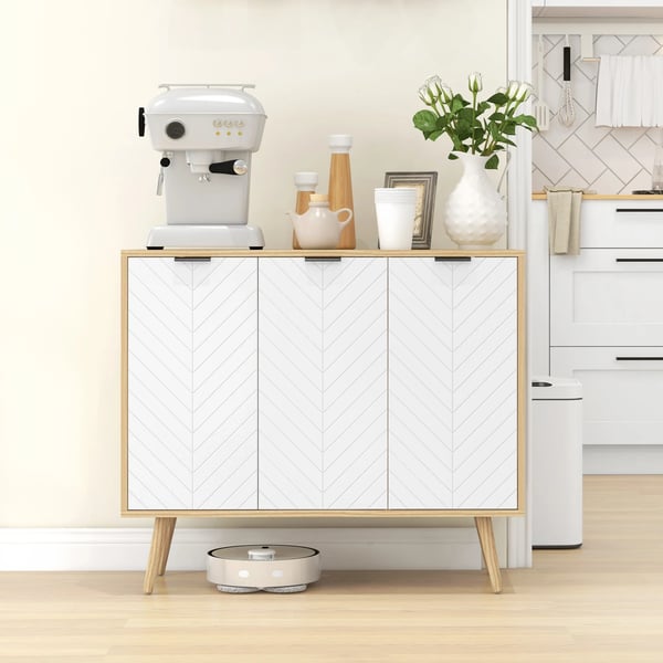 Sideboard - Skänk - 3 Dörrar - Justerbara Hyllor - Maxbelastning 50 kg - 91,5×35×77,4 cm - Vit & Natur