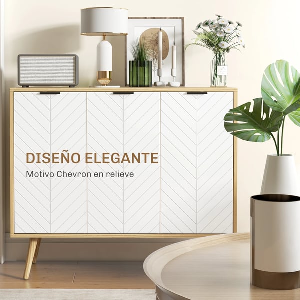 Sideboard - Skänk - 3 Dörrar - Justerbara Hyllor - Maxbelastning 50 kg - 91,5×35×77,4 cm - Vit & Natur