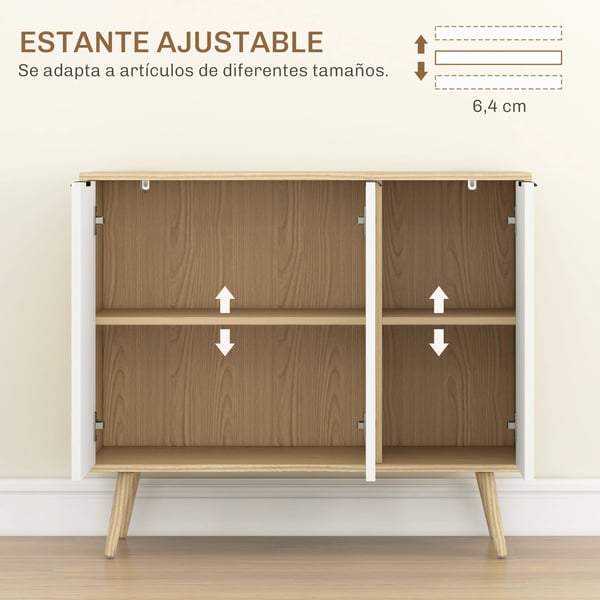 Sideboard - Skänk - 3 Dörrar - Justerbara Hyllor - Maxbelastning 50 kg - 91,5×35×77,4 cm - Vit & Natur