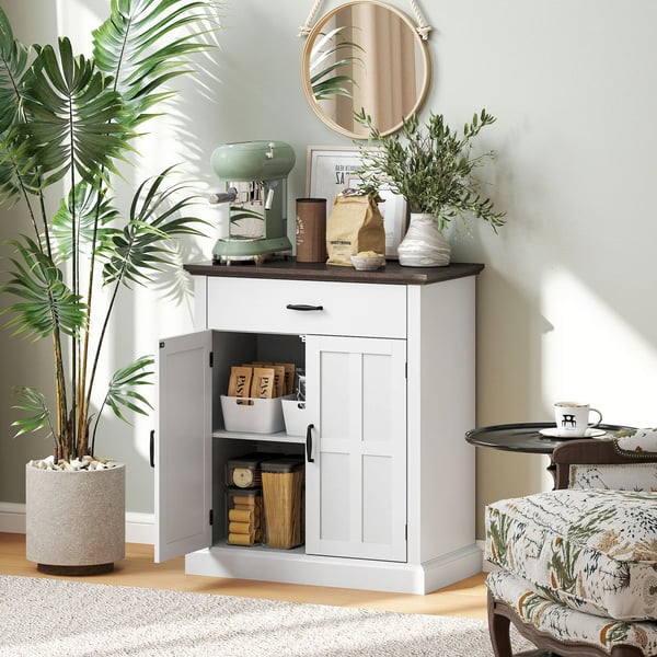 Rustik skänk - Sideboard - 2 Dörrar - 1 Låda - Justerbar Hylla - 75,2 x 40 x 91,5 cm - Vit