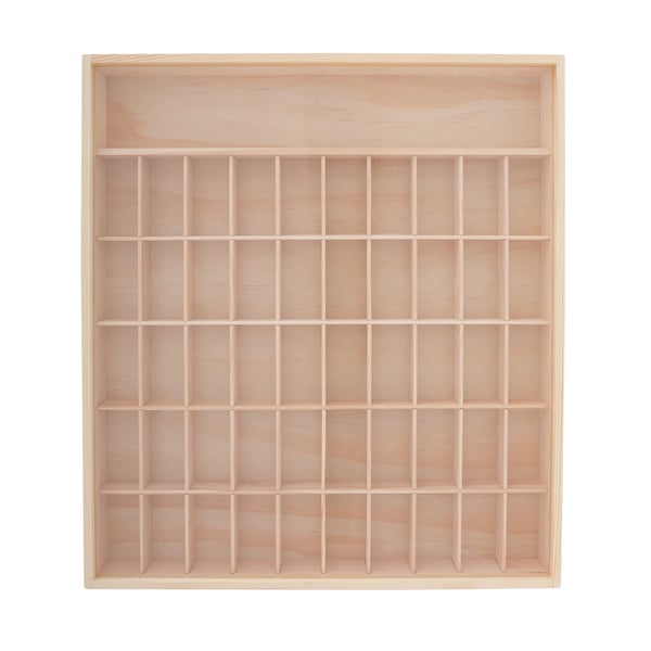 Vitrineskab til minifigurer & actionfigurer - Vægmonteret displayreol - 6 niveauer - 50 rum - Rum 5×5,5×11 cm - Fyrretræ & akryldør - Mørk khaki