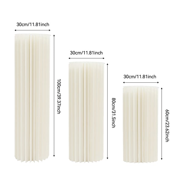 Taitettavat sylinterimäiset jalustat - 3 kpl näyttöpylväät - 60/80/100 cm - Pyöreä vapaasti seisova - Paperi + PVC - Kantavuus 25–30 kg/kpl