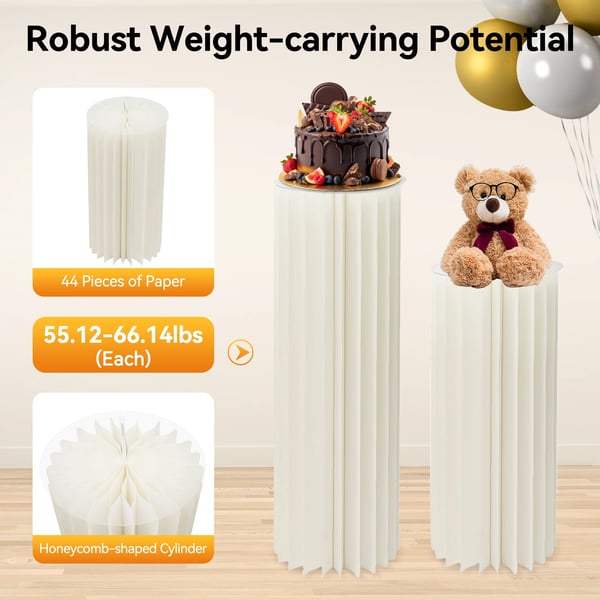 Taitettavat sylinterimäiset jalustat - 3 kpl näyttöpylväät - 60/80/100 cm - Pyöreä vapaasti seisova - Paperi + PVC - Kantavuus 25–30 kg/kpl