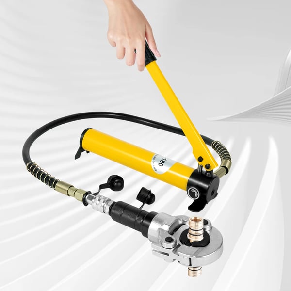 Hydraulinen puristustyökalu - Puristuspihdit PEX-, PB- ja kupariputkille - 6 t - 360° kääntyvä pää - 9 leukaa V 12–28 mm TH 16–32 mm - Keltainen