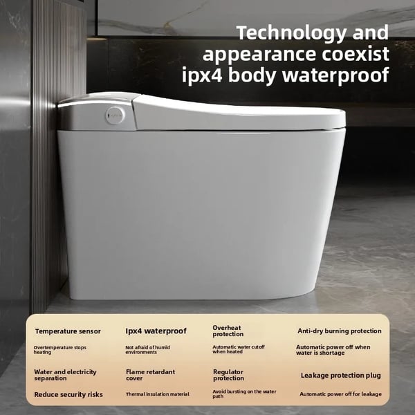 Smart bidettoilet - Én-dels gulvmodel - 220V - Opvarmet sæde - Automatisk låg - Fjernbetjening - Bevægelig dyse - 3/6L Sifon Dobbelt Skyl - Hvid