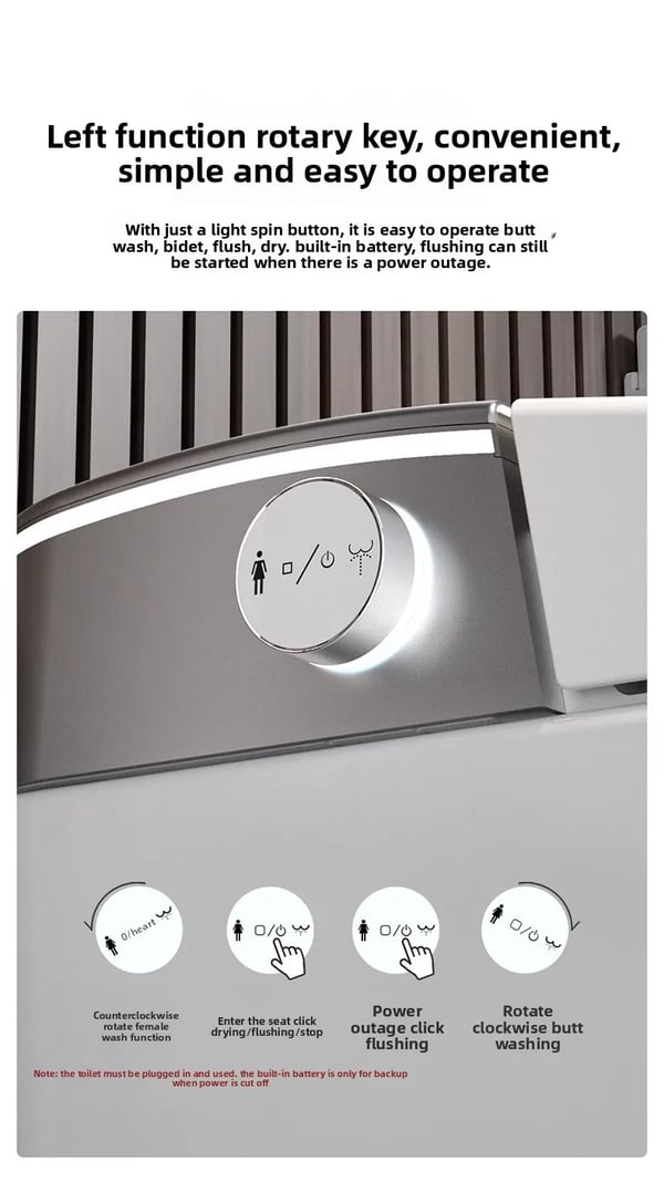 Smart bidettoilet - Én-dels gulvmodel - 220V - Opvarmet sæde - Automatisk låg - Fjernbetjening - Bevægelig dyse - 3/6L Sifon Dobbelt Skyl - Hvid