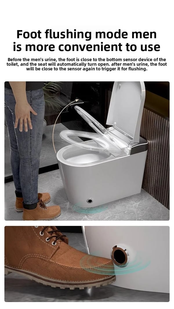 Smart bidettoilet - Én-dels gulvmodel - 220V - Opvarmet sæde - Automatisk låg - Fjernbetjening - Bevægelig dyse - 3/6L Sifon Dobbelt Skyl - Hvid