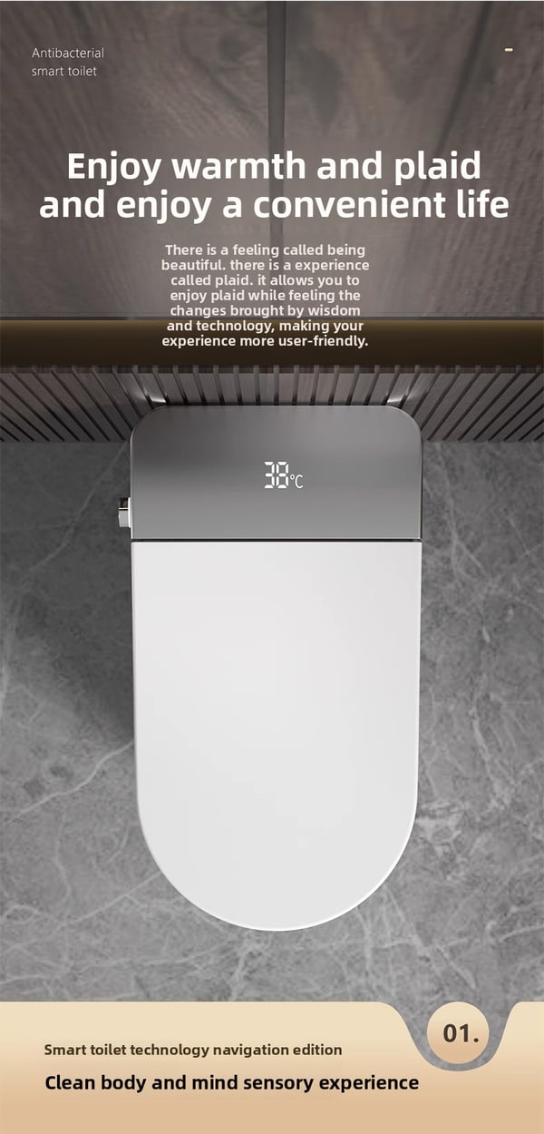 Smart bidettoilet - Én-dels gulvmodel - 220V - Opvarmet sæde - Automatisk låg - Fjernbetjening - Bevægelig dyse - 3/6L Sifon Dobbelt Skyl - Hvid