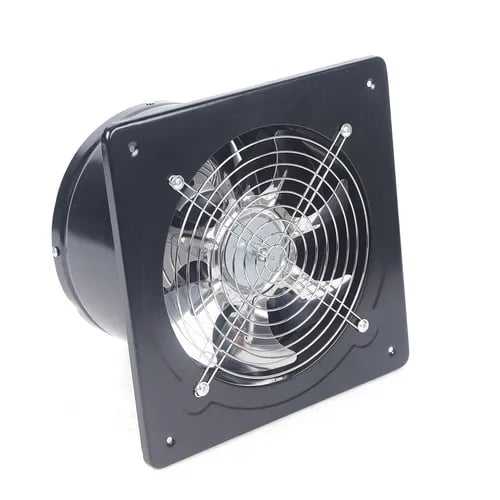 Industriel aftræksventilator - Aksial ventilator - 20 cm, 850 m³/t, 80 W, 220 V, 7 Stålblade, Fugtbeskyttet motor - Sort