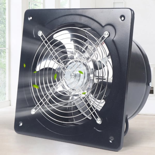 Industriel aftræksventilator - Aksial ventilator - 20 cm, 850 m³/t, 80 W, 220 V, 7 Stålblade, Fugtbeskyttet motor - Sort