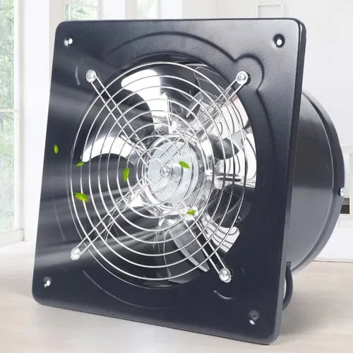 Industriel aftræksventilator - Aksial ventilator - 20 cm, 850 m³/t, 80 W, 220 V, 7 Stålblade, Fugtbeskyttet motor - Sort