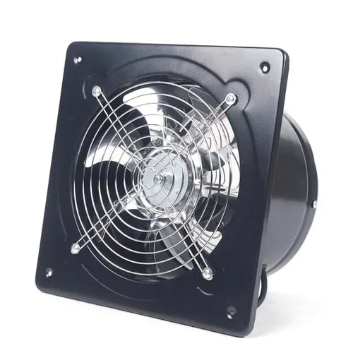 Industriel aftræksventilator - Aksial ventilator - 20 cm, 850 m³/t, 80 W, 220 V, 7 Stålblade, Fugtbeskyttet motor - Sort