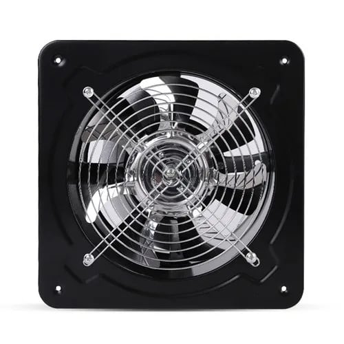Industriel aftræksventilator - Aksial ventilator - 20 cm, 850 m³/t, 80 W, 220 V, 7 Stålblade, Fugtbeskyttet motor - Sort
