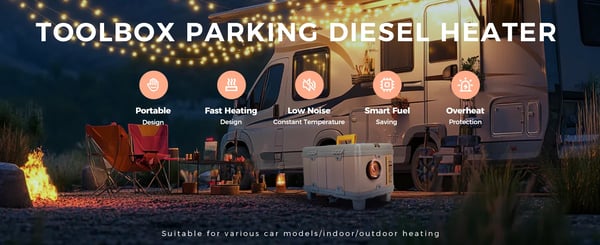Diesel ilmalämmitin - Pysäköintilämmitin 8 kW - Kaksoisjännite 12 V DC + 110–240 V AC - App/Bluetooth - Lämmitys & Tuuletus - Säiliö 6 l - Keltainen