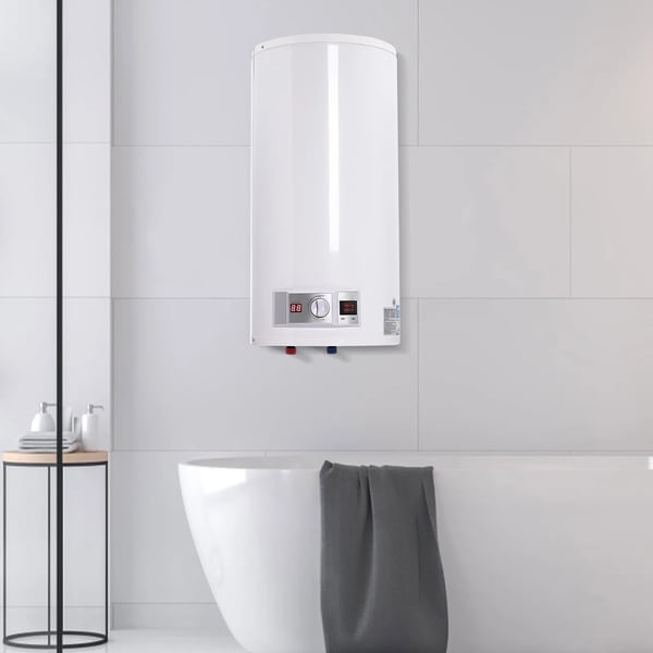 Elektrisk vandvarmer / varmtvandsbeholder - Vægmonteret - 50 l - 2000 W - Rustfrit stål - Digitalt display - Sikker og energieffektiv - Hvid