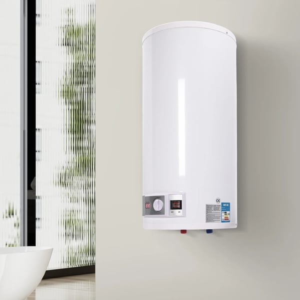 Elektrisk vandvarmer / varmtvandsbeholder - Vægmonteret - 50 l - 2000 W - Rustfrit stål - Digitalt display - Sikker og energieffektiv - Hvid