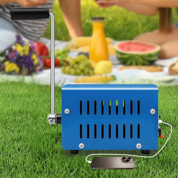 Håndsvinget Generator - F20 - 20 W Nødstrøm - USB-opladning - 3–28 V Multispænding - Til Udendørs/Camping - Blå