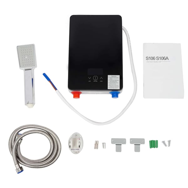 Vandvarmer - Elektrisk med håndbruser - Effekt 6500 W - LED-display - Temperatur 30–55 °C - Vægmonteret - Sort