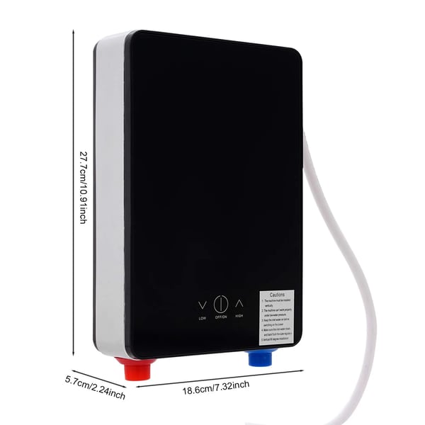 Vandvarmer - Elektrisk med håndbruser - Effekt 6500 W - LED-display - Temperatur 30–55 °C - Vægmonteret - Sort