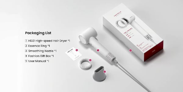 HD21 - Hiustenkuivain - Mini - Suurnopeus 110 000 rpm - Negatiiviset ionit 600 milj./cm³ - 25 W - 110 V - EU-pistoke - Vaaleanpunainen