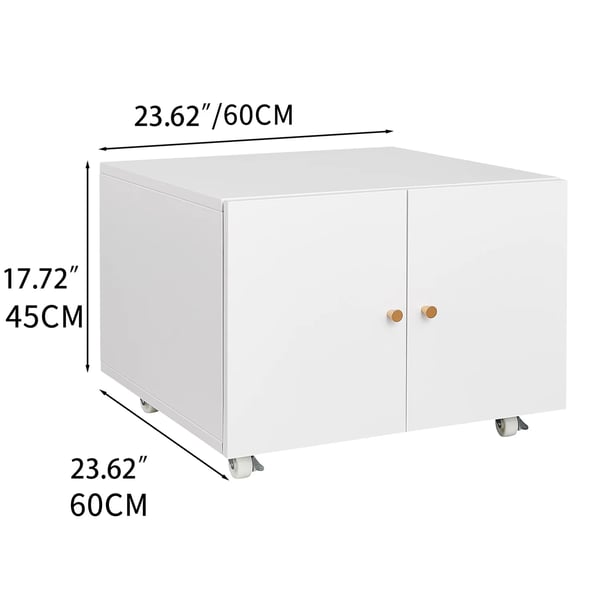 Printerbord med opbevaring i metal - Mobil printerstand - Med hjul - To skuffer - Justerbar hylde - Med låge - Mål 60 x 60 x 45 cm - Elfenbensfarvet
