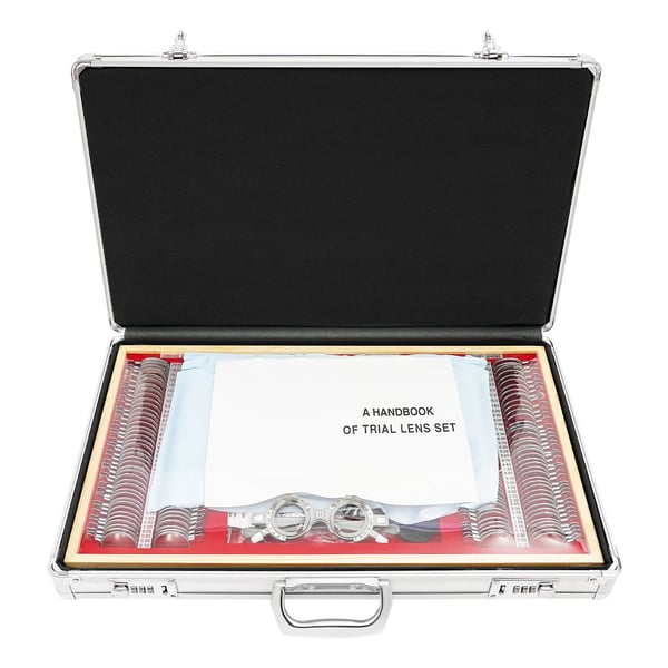 Optometriutrustning - Provlinsset - 266 Linser - Metallringar - Testbåge Ingår - Bärbar Väska - 6 kg - Silver