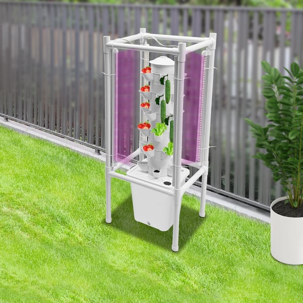 Hydroponisk tårnhave - Indendørs dyrkningssystem - 6 niveauer - 30 plantehuller - 4 LED vækstlys - Selvvandende - Smart - Hvid