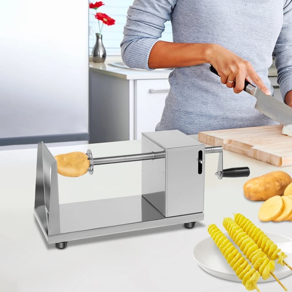 Kartoffel Twister - Spiral Slicer - 430 Rustfrit Stål - Plast - Spiralchips/Tornado - Til Kartofler & Grøntsager - CE/EU - Sølv