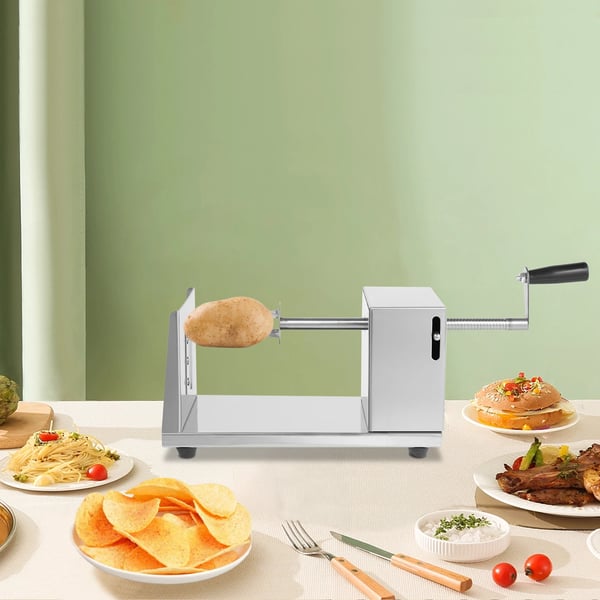 Kartoffel Twister - Spiral Slicer - 430 Rustfrit Stål - Plast - Spiralchips/Tornado - Til Kartofler & Grøntsager - CE/EU - Sølv