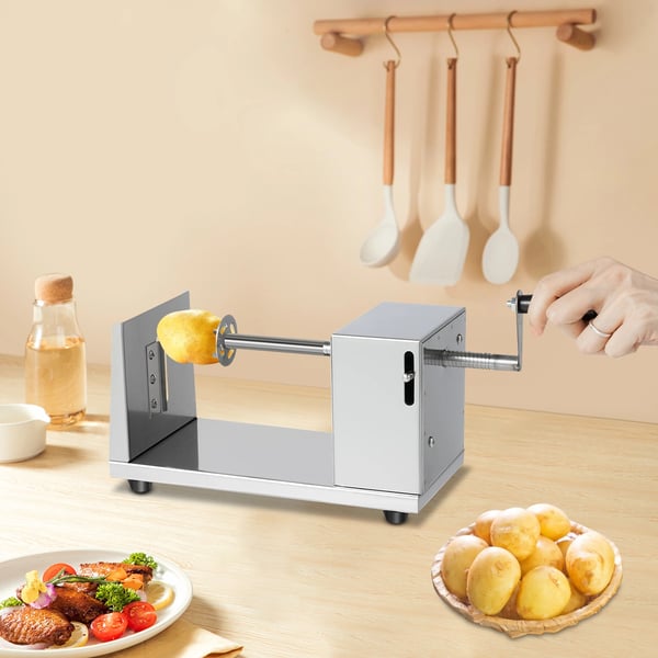 Kartoffel Twister - Spiral Slicer - 430 Rustfrit Stål - Plast - Spiralchips/Tornado - Til Kartofler & Grøntsager - CE/EU - Sølv