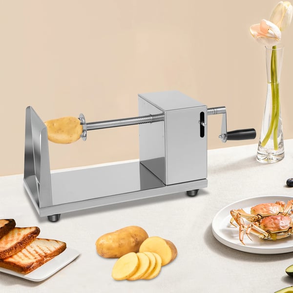Kartoffel Twister - Spiral Slicer - 430 Rustfrit Stål - Plast - Spiralchips/Tornado - Til Kartofler & Grøntsager - CE/EU - Sølv