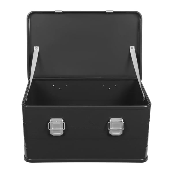 Opbevaringskasse i aluminiumslegering - Opbevaringsboks til camping - Låsbar - Stor kapacitet 50 L - Med låg - Sort